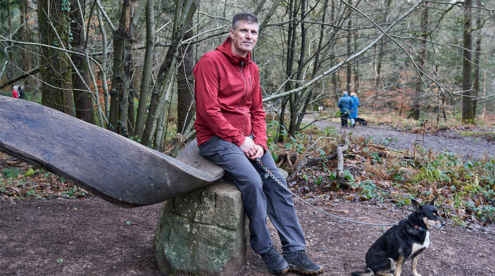 Patrick and Rosie walking through the Fores tof Dean Sculpture Trail